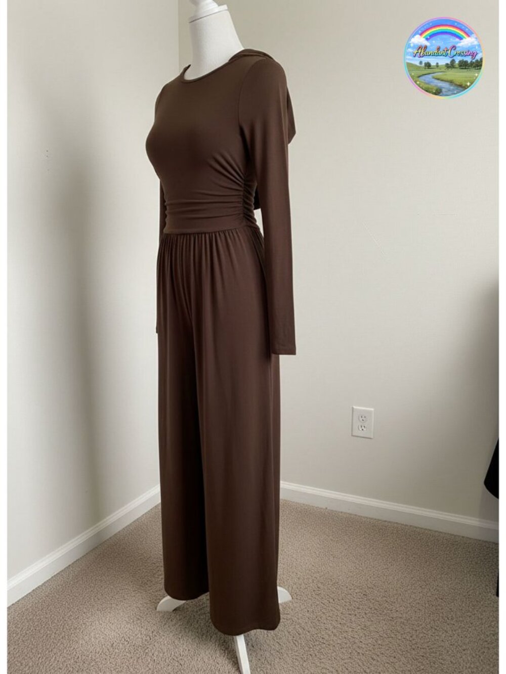 Long Sleeve Wide Leg Jumpsuit Dressy Casual Crewneck Romper